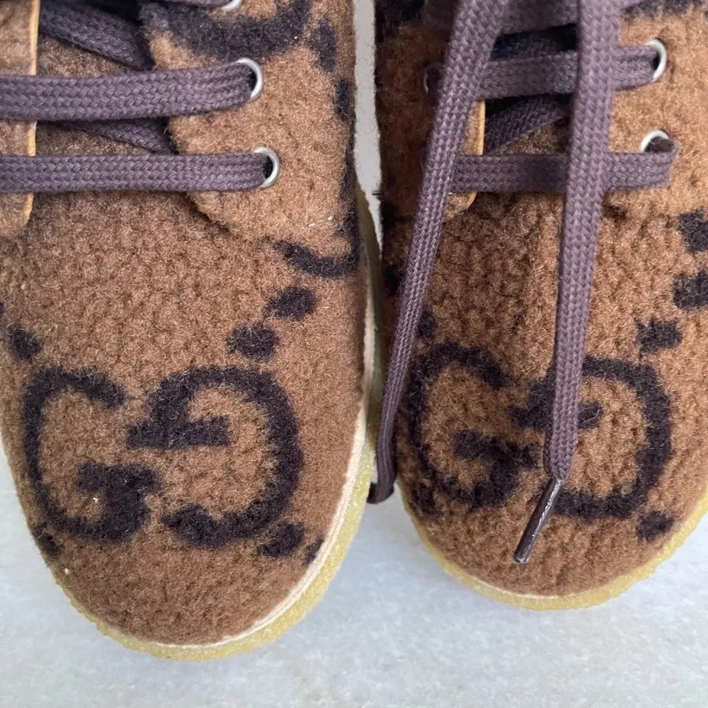 Gucci Hooper Men's Brown Lace up Knit Fur GG shoe, Sz. Gucci 9, , 719712
